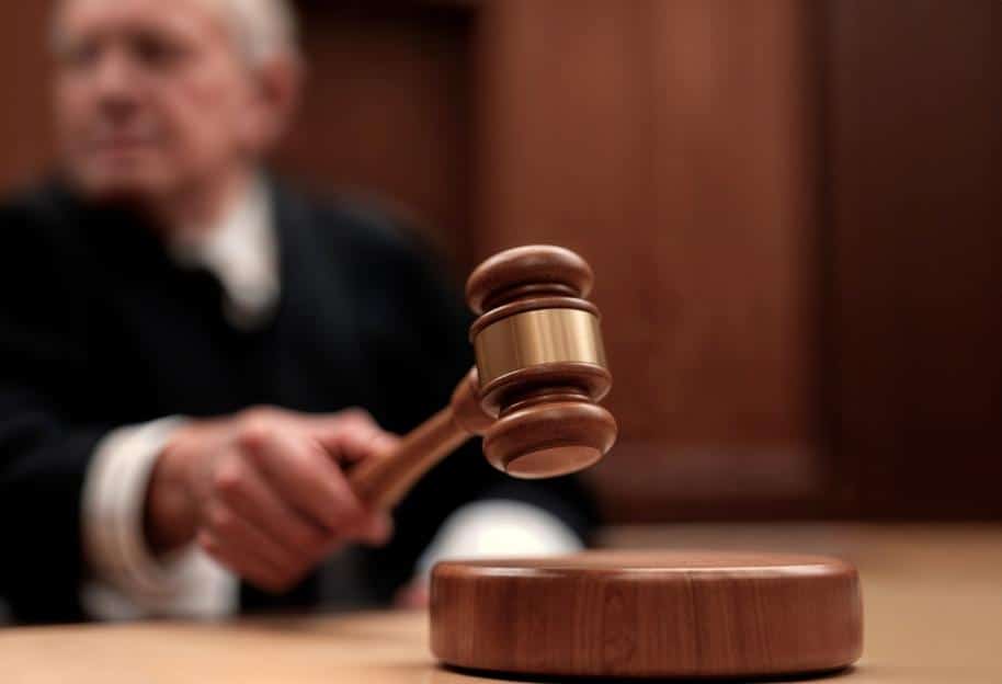 Judge with gavel in a courtroom